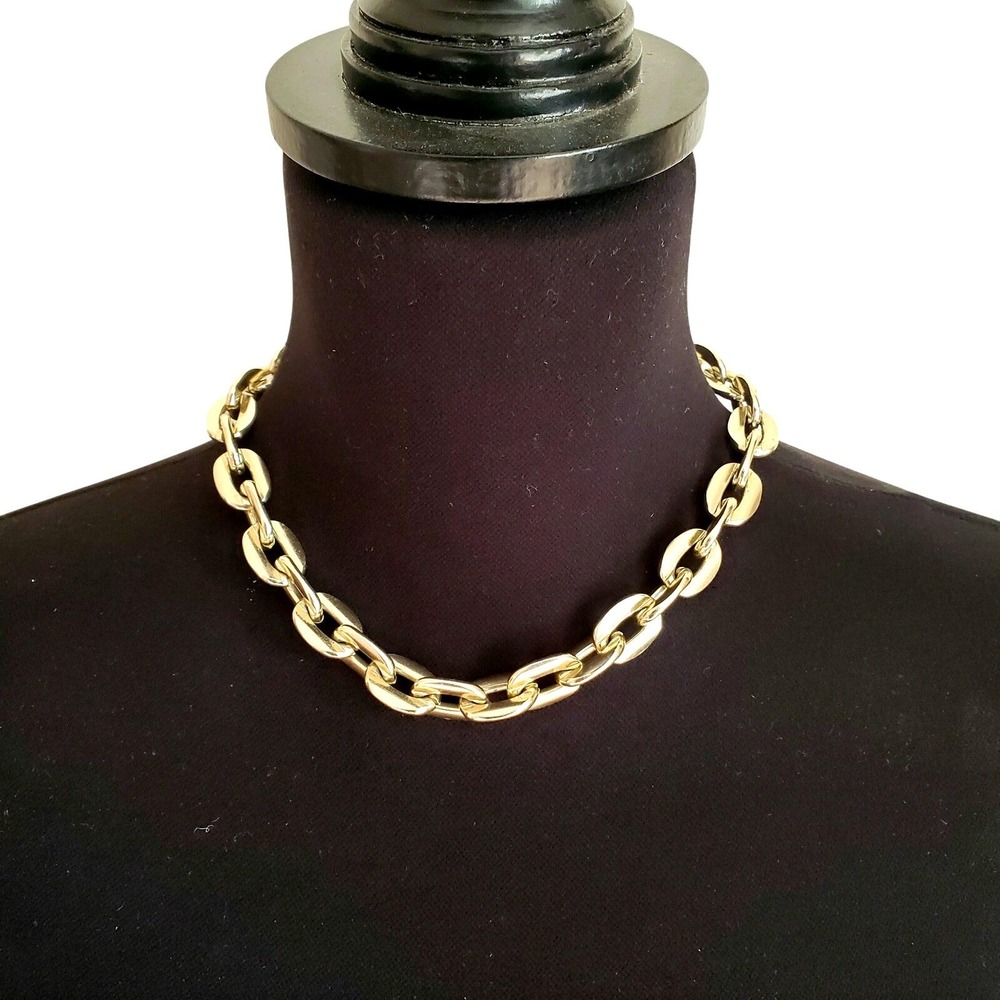 West Germany Chunky Necklace Pale Gold Tone Link Chain Lightweight Choker Collar